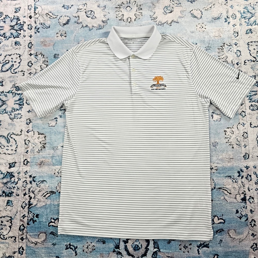 Nike Golf Mens Dri-FIT Striped Polo Shirt 2014 US Senior Open White Black M